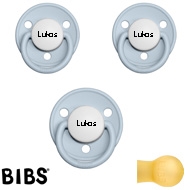 Bibs de Lux sutter med navn (Babyblue - HK) Runde Latex str.1, 3 pack